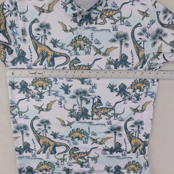 Waggle Golf Polo Shirt Dinosaur Print Mens Medium White Orange Green Performance - Picture 6 of 9